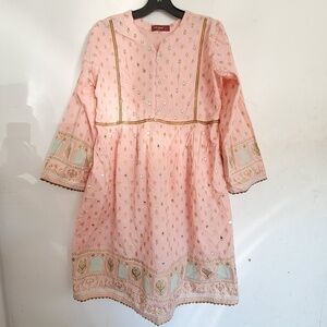 Bin Saeed Lawn Pink Pakistani Indian Beaded Gem Long Sleeve Dress Size 14